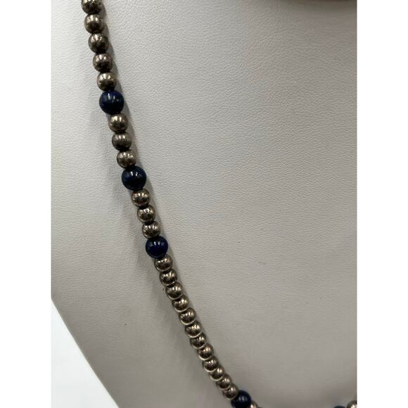 Dobbs Sterling Silver Vintage Ball and Lapis Lazuli 4-5mm Beaded Necklace 20” - Picture 9 of 12